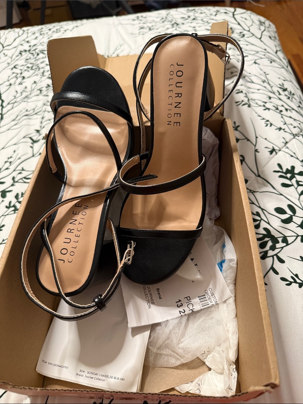 Journee Collection Black Strappy Open-Toe Heeled Sandals